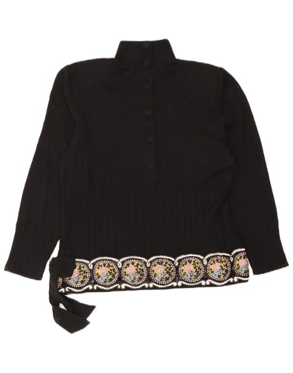 Giorgio Grati Γυναικείο πουλόβερ με λαιμό κουμπιά UK 12 Medium Black Floral