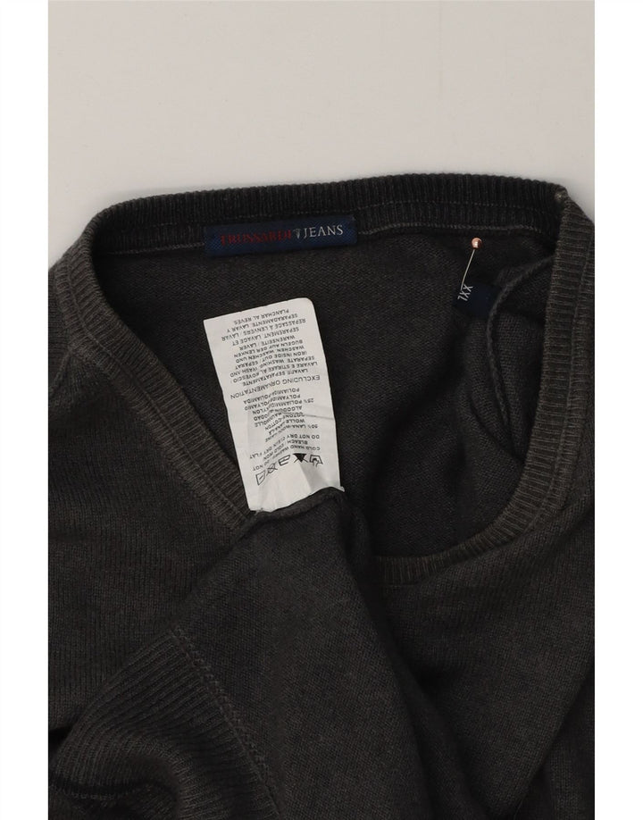 TRUSSARDI JEANS Ανδρικό πουλόβερ με λαιμόκοψη 2XL γκρι μαλλί