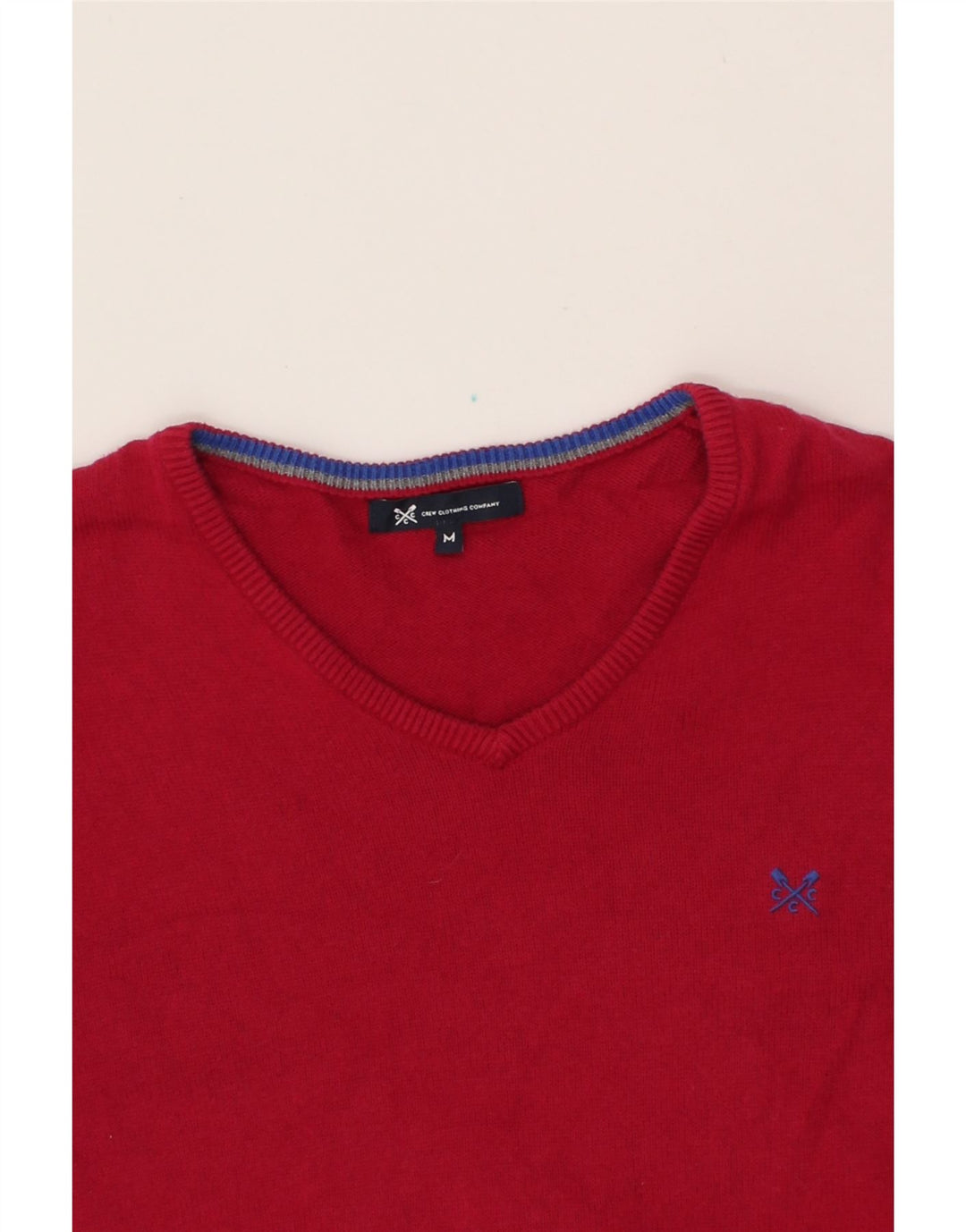 CREW CLOTHING Mens V-Neck Jumper Sweater Medium Red Cotton Vintage Crew Clothing and Second-Hand Crew Clothing from Messina Hembry 