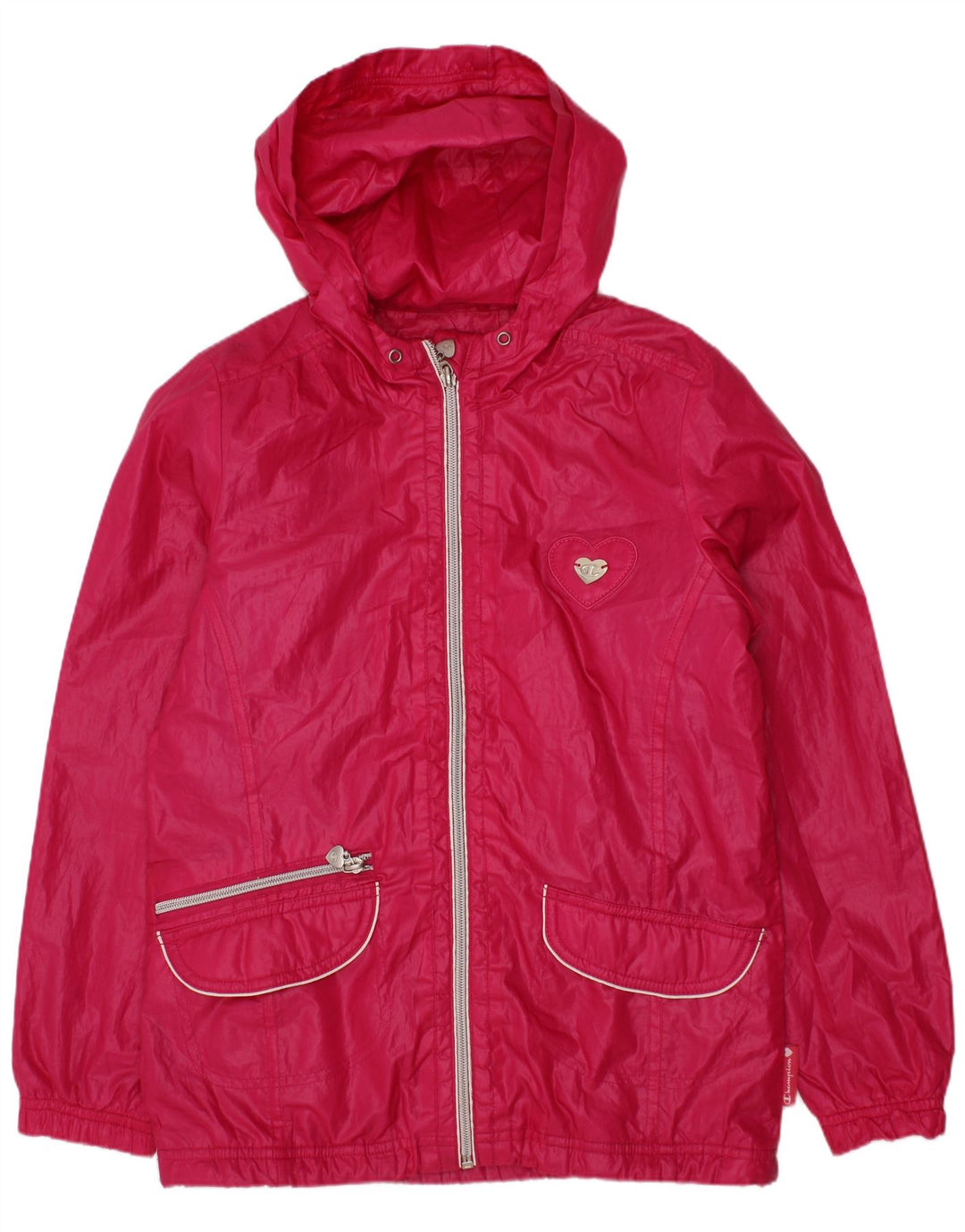 CHAMPION Girls Hooded Windbreaker Jacket 9-10 Years Pink Polyester