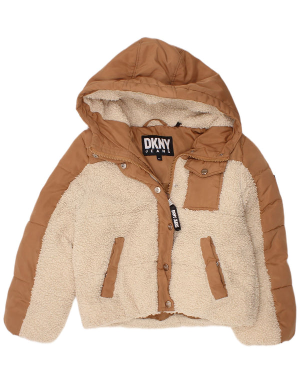 Dkny Girls Hooded Jacket 5-6 Years Brown Colourblock Polyester