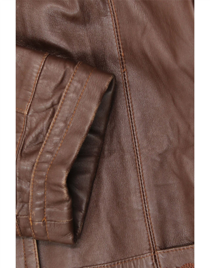 Vintage Γυναικείο με κουκούλα Loose Fit Δερμάτινο Παλτό IT 44 Δέρμα μεσαίου καφέ