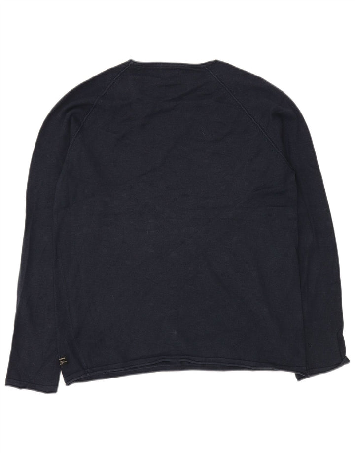 JACK & JONES Ανδρικό πουλόβερ με λαιμόκοψη μεσαίου μπλε βαμβακερό