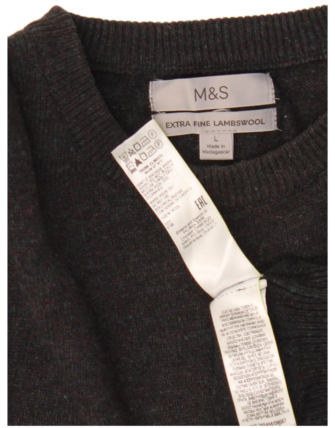 Marks & Spencer Ανδρικό πουλόβερ με λαιμόκοψη, μεγάλο μαύρο μάλλινο