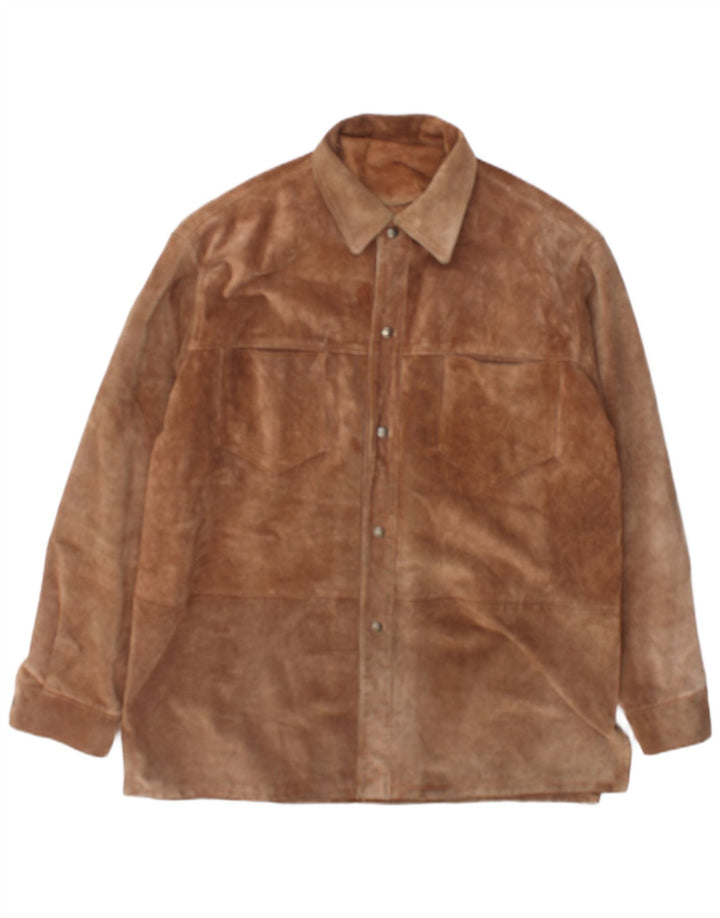 Vintage Ανδρικό πουκάμισο Suede πουκάμισο IT 52 Μεγάλο Καφέ Δερμάτινο