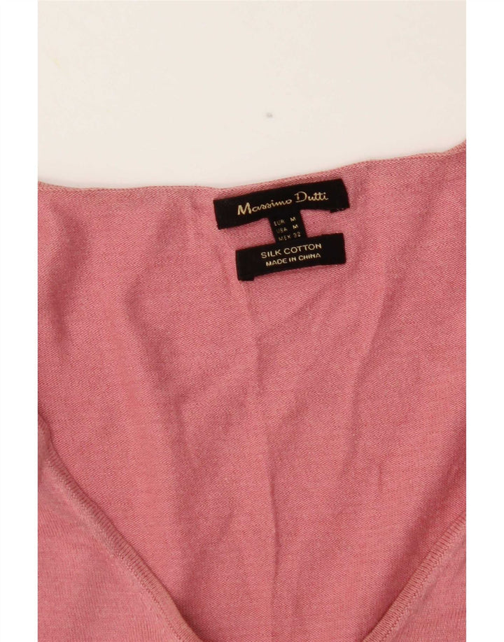 Massimo Dutti γυναικείο πουλόβερ με λαιμόκοψη με V λαιμόκοψη UK 12 Μεσαίο ροζ μετάξι