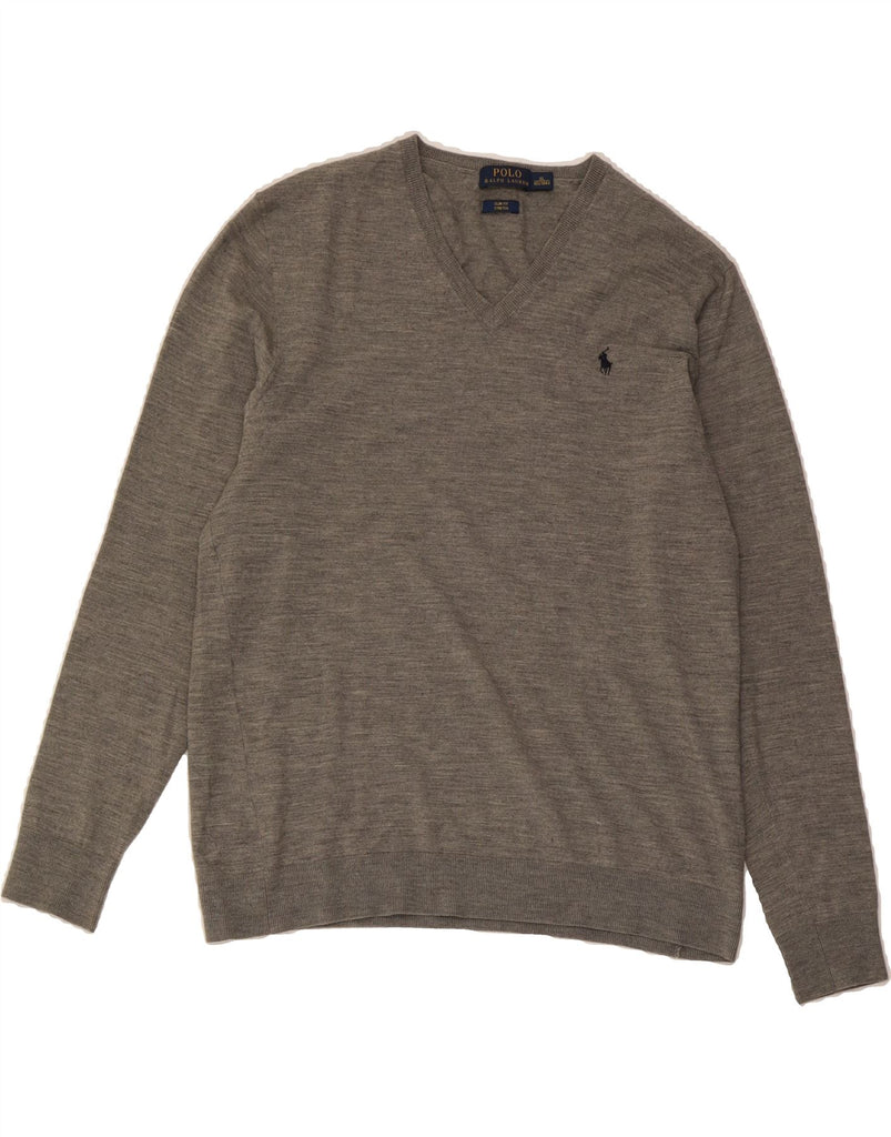 RALPH LAUREN Mens Stretch Slim Fit V-Neck Jumper Sweater XL Green Wool Vintage Ralph Lauren and Second-Hand Ralph Lauren from Messina Hembry 