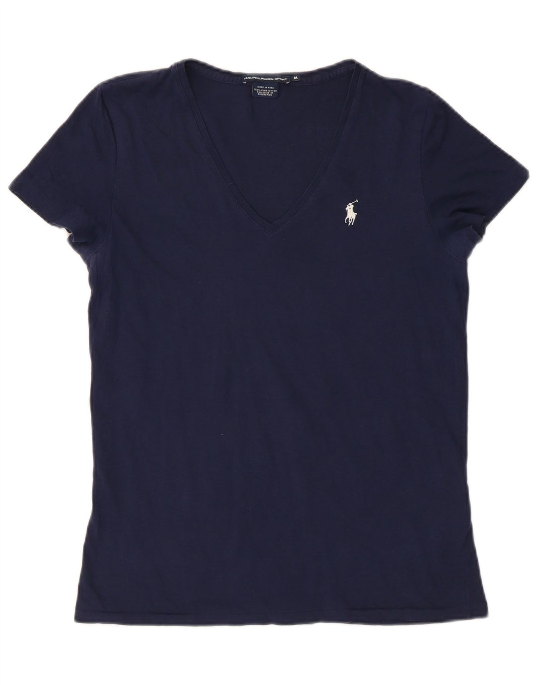 RALPH LAUREN Γυναικείο T-Shirt τοπ UK 12 μεσαίο μπλε βαμβακερό