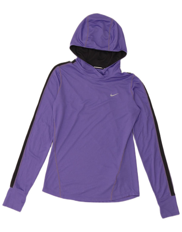 Γυναικεία NIKE με κουκούλα Dri Fit Μακρυμάνικο UK 10 Small Purple Colourblock