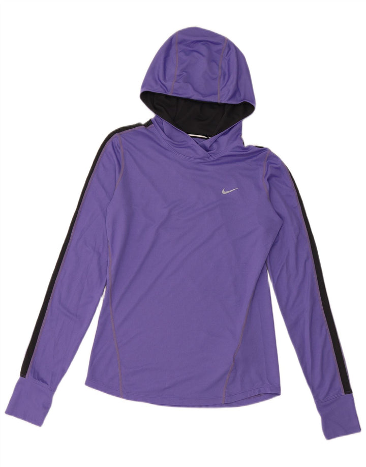 Γυναικεία NIKE με κουκούλα Dri Fit Μακρυμάνικο UK 10 Small Purple Colourblock