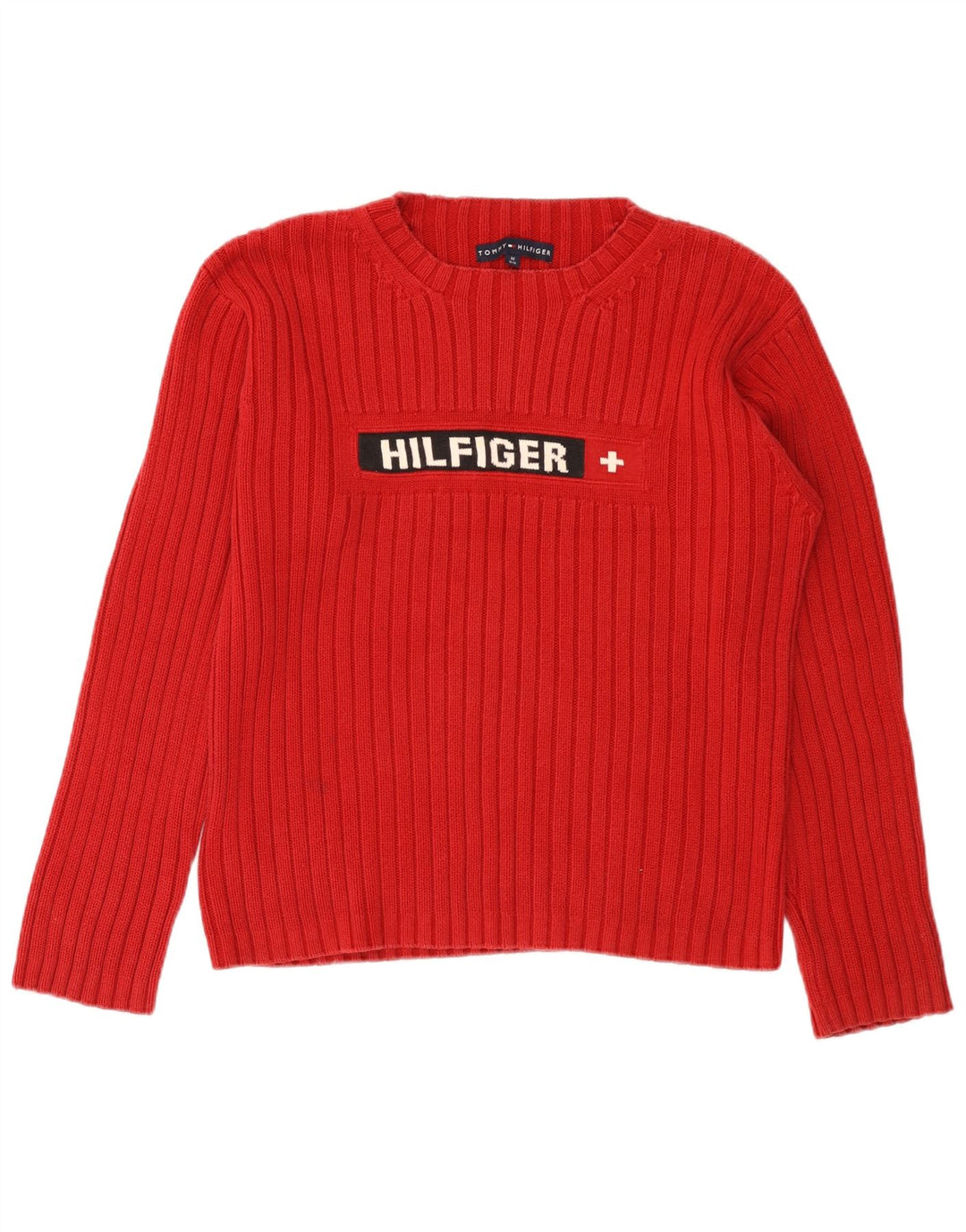 TOMMY HILFIGER Γυναικείο γραφικό πουλόβερ με λαιμόκοψη UK 14 Μεσαίο κόκκινο