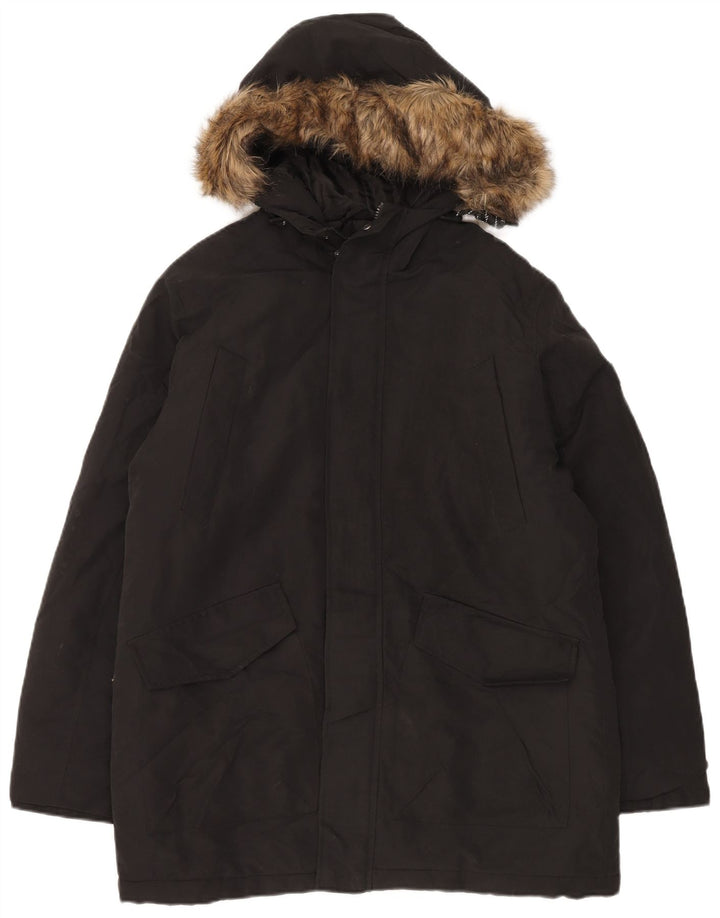 Jack & Jones Ανδρικό μπουφάν Parka με κουκούλα UK 40 μεγάλο μαύρο πολυεστέρα