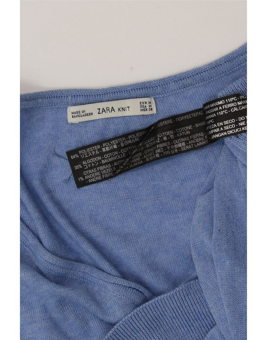 Zara Γυναικείο πουλόβερ με V λαιμόκοψη UK 14 Medium Blue Polyester