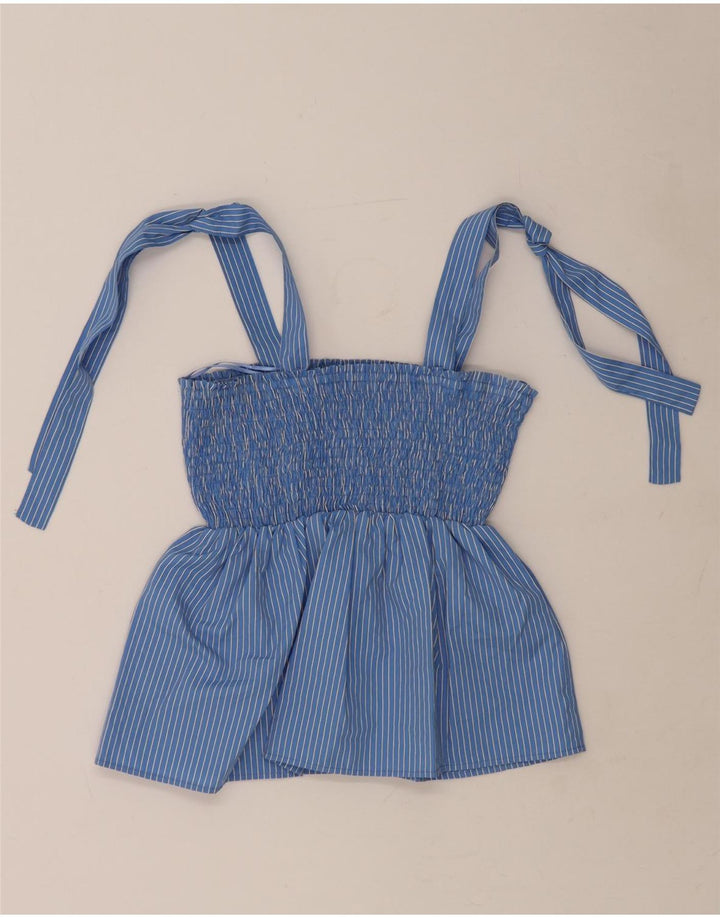 ZARA Womens Sleeveless Crop Blouse Top UK 12 Medium Blue Striped Polyester Vintage Zara and Second-Hand Zara from Messina Hembry 