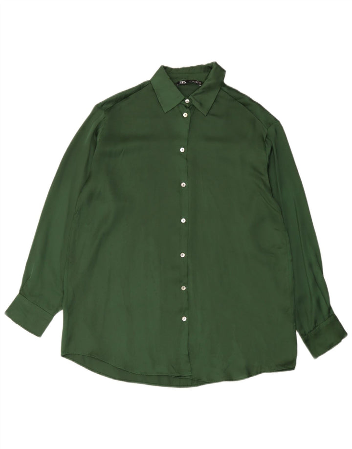 Zara Γυναικείο πουκάμισο Oversized UK 10 Small Green Polyester
