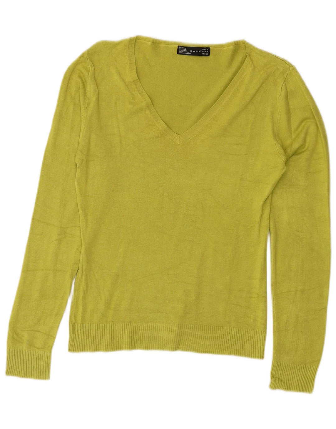 Zara Γυναικείο πουλόβερ με V λαιμόκοψη UK 12 Medium Green Rayon