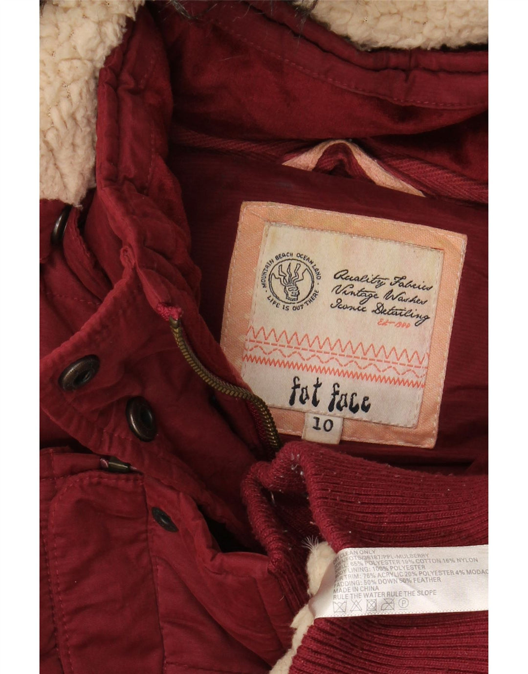 FAT FACE Γυναικείο Gilet με κουκούλα μεγάλου μεγέθους με επένδυση UK 10 Small Maroon Polyester