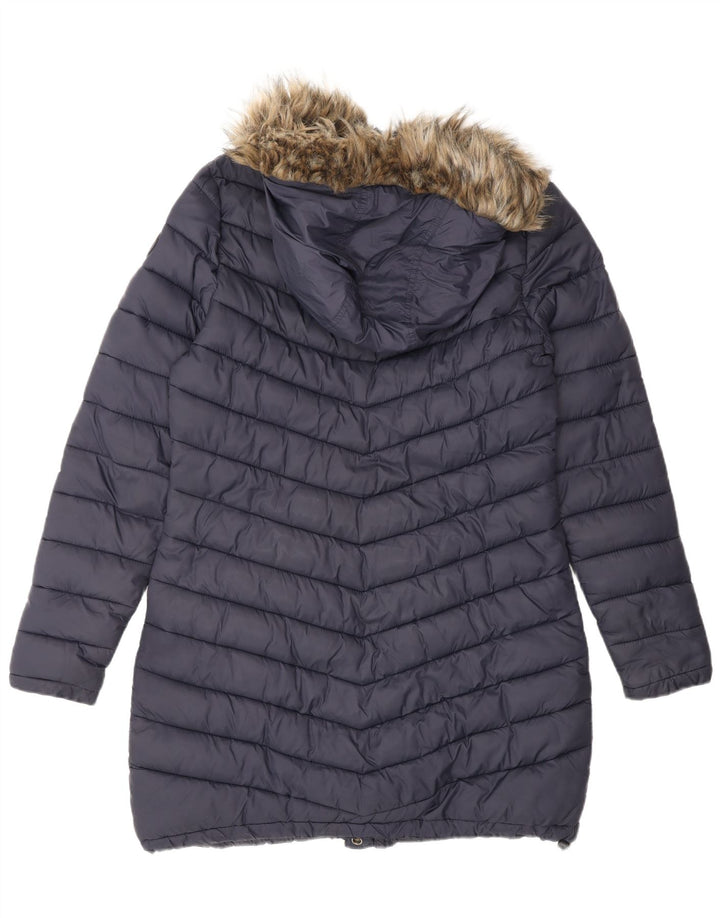 SUPERDRY Γυναικείο παλτό με κουκούλα UK 14 Medium Navy Blue Nylon