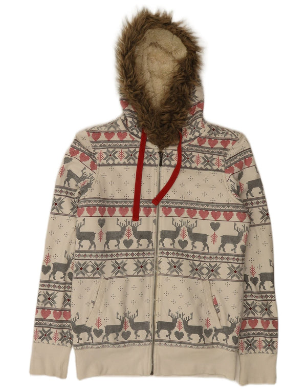 Marks & Spencer Γυναικείο πουλόβερ με φερμουάρ UK 10 Small Off White Fair Isle