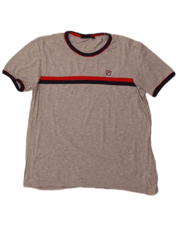 FILA Γυναικείο T-Shirt Top UK 18 XL Γκρι ριγέ βαμβακερό