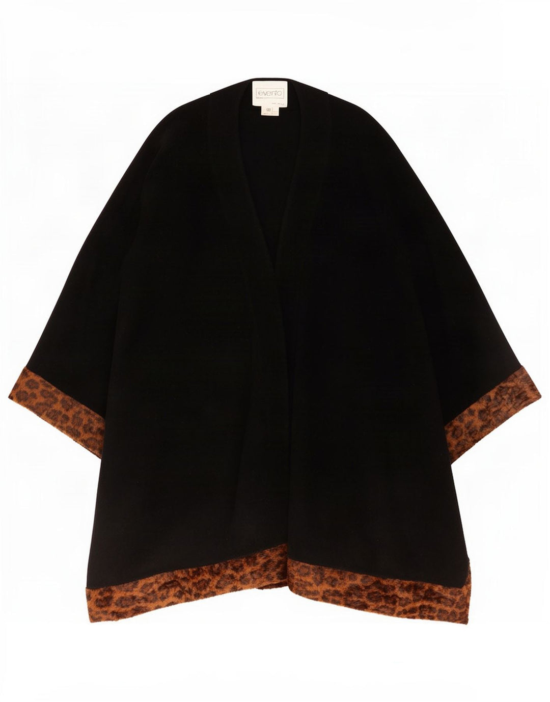 Vintage γυναικείο παλτό Cape IT 42 Medium Μαύρο Animal Print Μαλλί