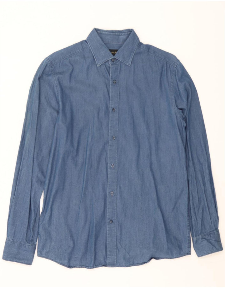 MASSIMO DUTTI Mens Abstract Pattern Shirt Medium Blue Cotton Vintage Massimo Dutti and Second-Hand Massimo Dutti from Messina Hembry 