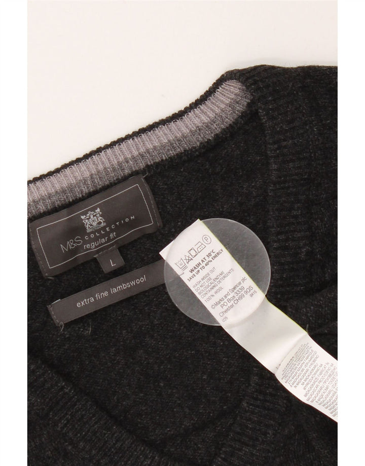 Marks & Spencer Ανδρικό πουλόβερ με κανονική εφαρμογή, μαύρο μάλλινο
