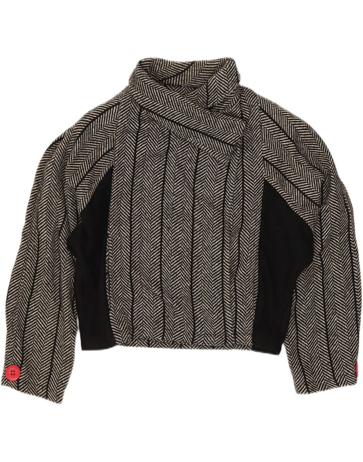 Vintage Γυναικείο Crop Μπουφάν Blazer US 1 XS Μαύρο Μαλλί ψαροκόκαλο