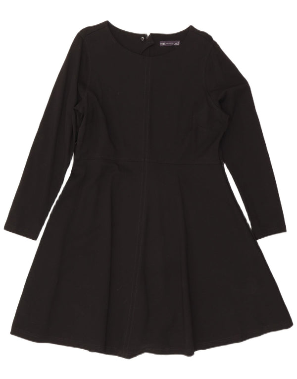 Marks & Spencer Γυναικείο μακρυμάνικο φόρεμα A-Line UK 18 XL μαύρη βισκόζη