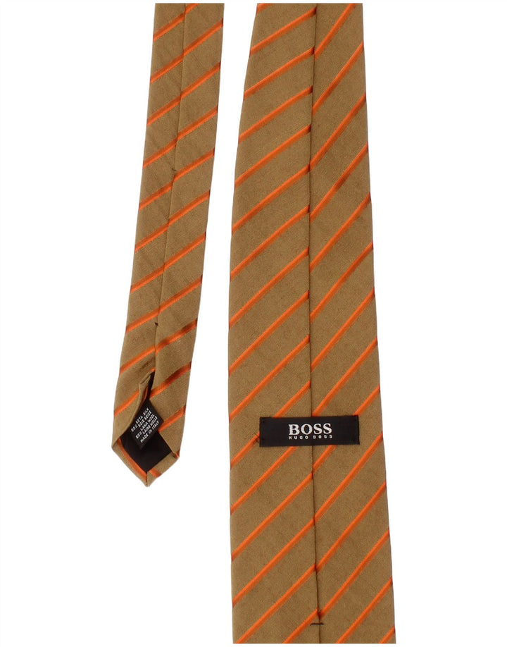 Ανδρική γραβάτα Hugo Boss One Size Beige ριγέ μεταξωτό Classic