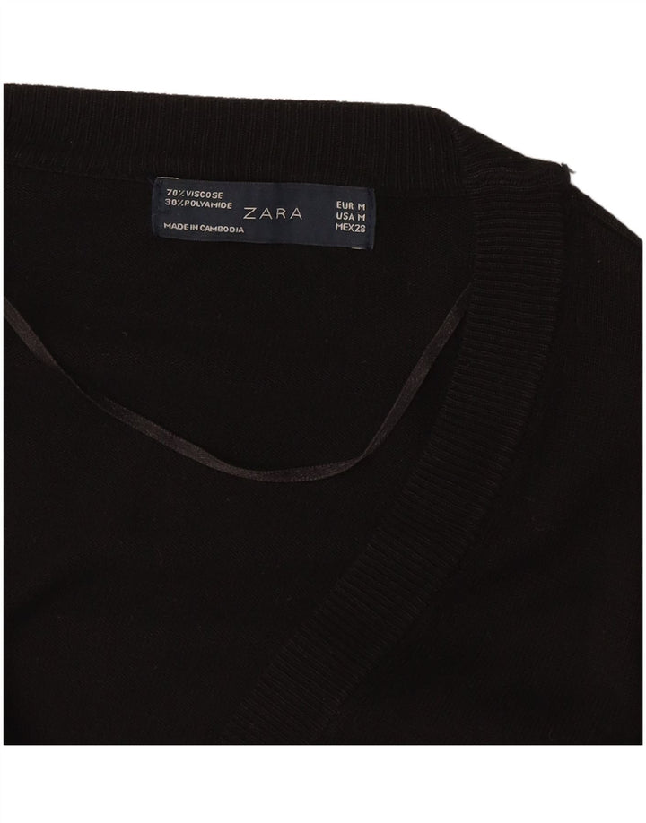 Zara Γυναικεία Ζακέτα Longline UK 14 Medium Black Viscose