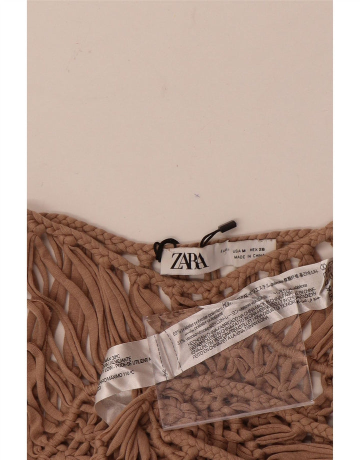 Zara Γυναικείο φόρεμα παραλίας με βελονάκι UK 12 Medium Beige Polyester