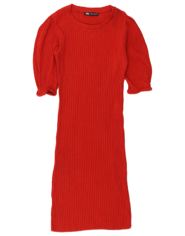 Zara γυναικείο κοντομάνικο φόρεμα UK 8 Small Red