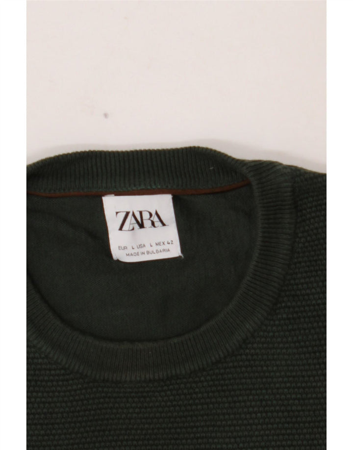 Ανδρικό πουλόβερ ZARA Crew Neck Jumper Μεγάλο Πράσινο