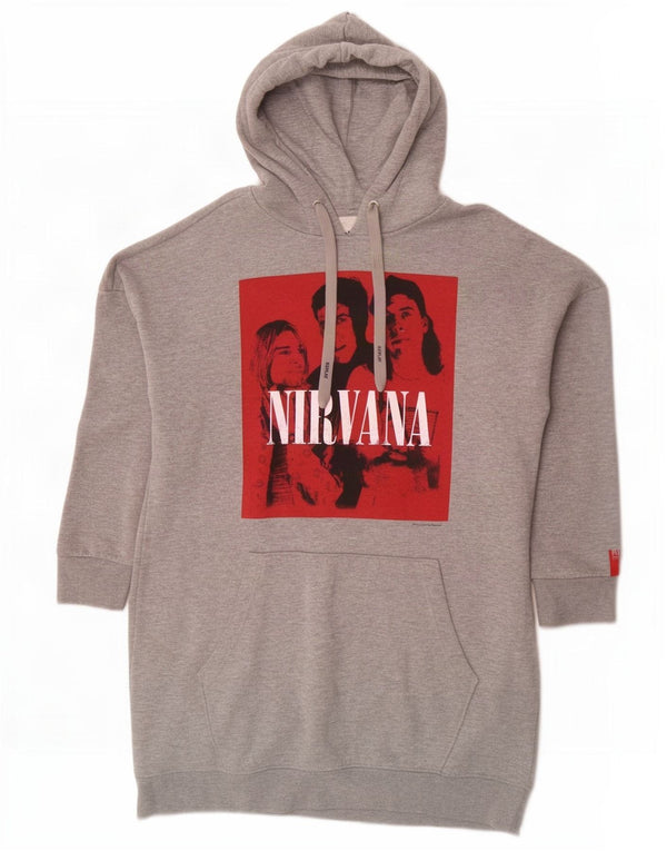 Replay γυναικείο φόρεμα με κουκούλα Nirvana γραφικό UK 10 Small Grey Flecked