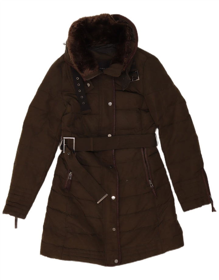 Zara Γυναικείο παλτό UK 10 Small Khaki Acrylic