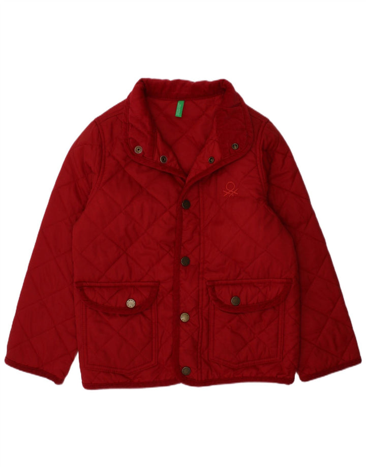 Benetton Girls Quilted Jacket 4-5 Years XS Red Polyamide