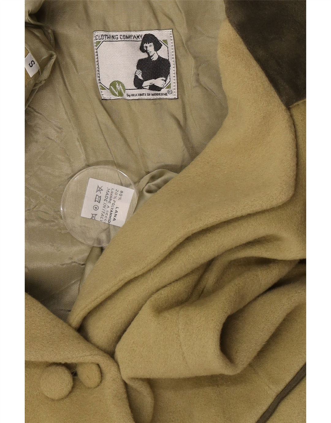 Vintage γυναικείο διπλό μπουφάν σακάκι UK 10 Small Khaki Wool