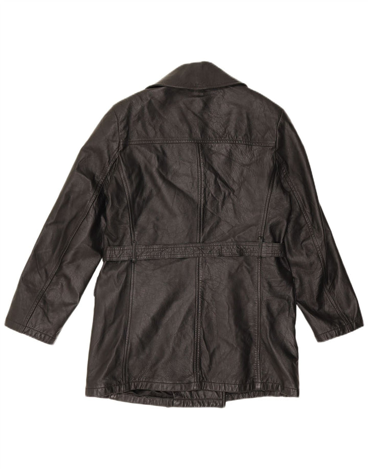 VINTAGE Γυναικείο Δερμάτινο Παλτό IT 44 Μεσαίο Μαύρο Δερμάτινο