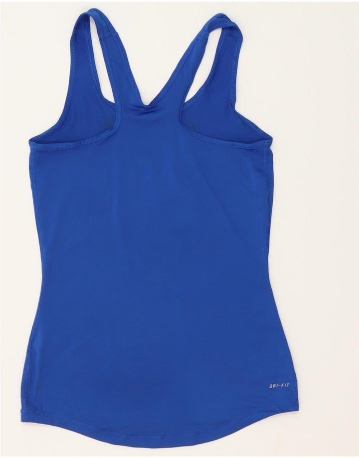 NIKE Womens Dri Fit Graphic Vest Top UK 8 Small Blue Polyester Vintage Nike and Second-Hand Nike from Messina Hembry 