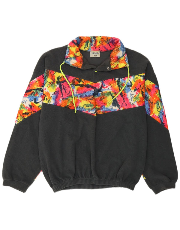 VINTAGE Ανδρικό κουμπιά λαιμό Fleece Jumper XL Grey Colourblock Πολυεστέρας