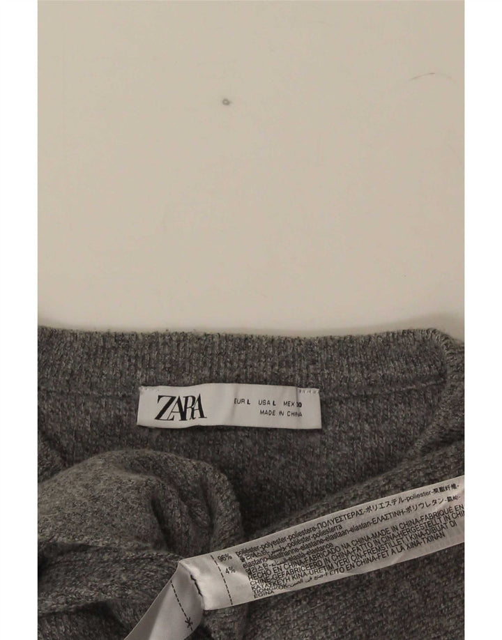 Zara Γυναικεία Ζακέτα UK 14 Large Grey Polyester