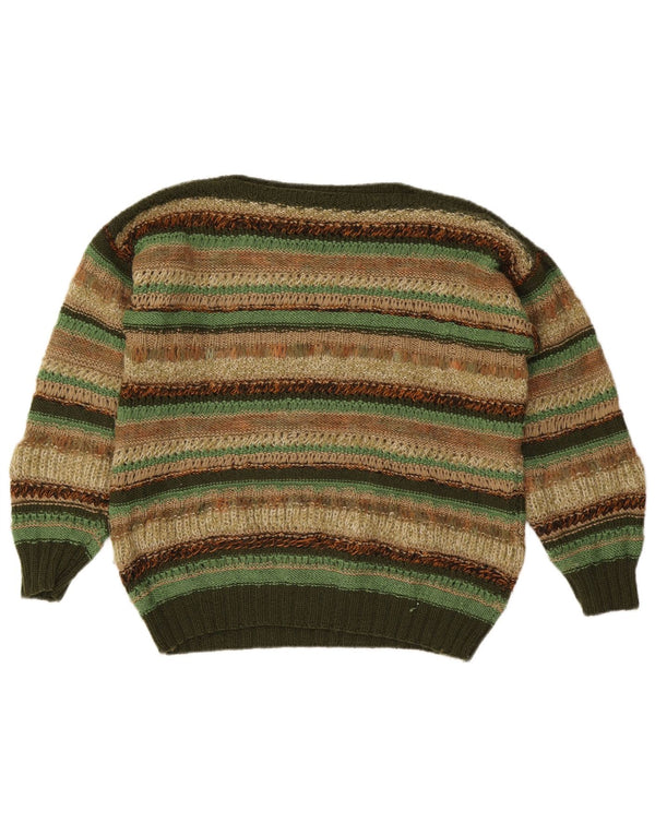 Vintage γυναικείο πουλόβερ με λαιμό σκάφος UK 14 μεγάλο πράσινο ριγέ