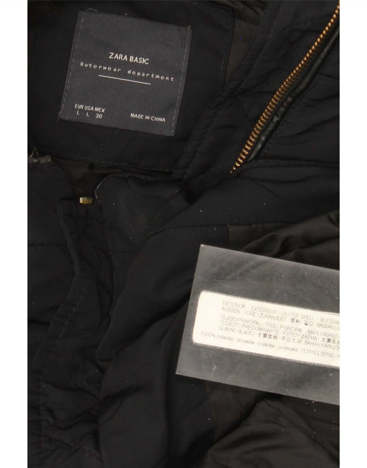 Zara Γυναικείο μπουφάν με κουκούλα UK 16 Large μαύρο πολυεστέρα