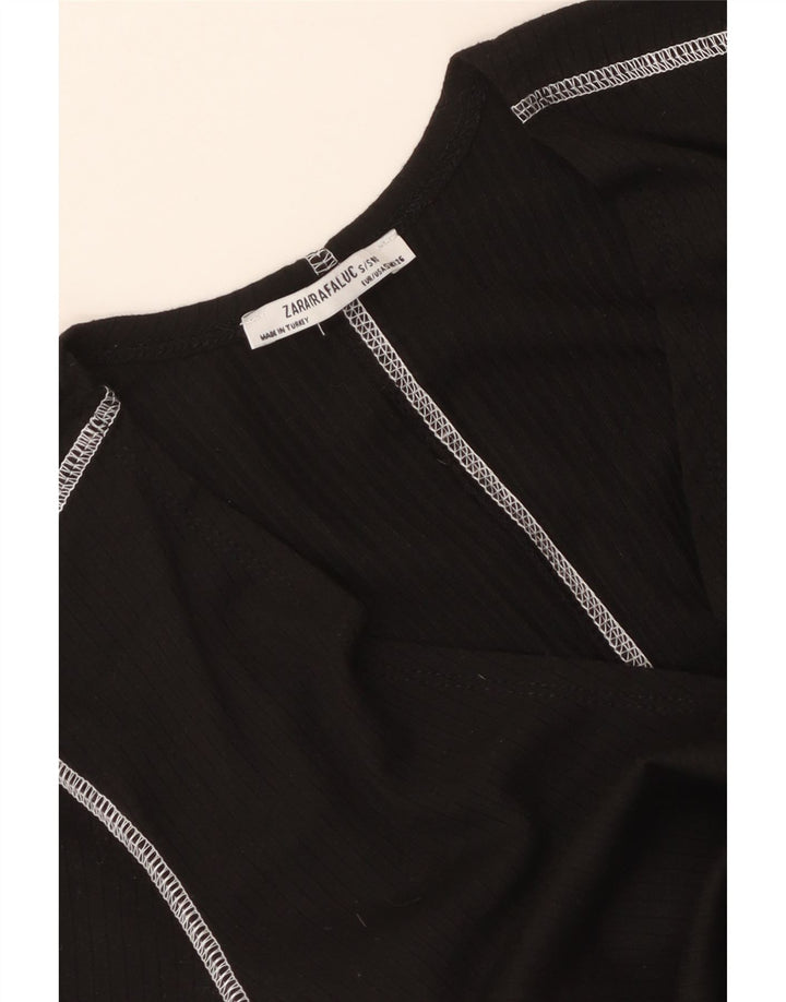 Zara Γυναικεία Μπλούζα Crop Top UK 8 Small Black