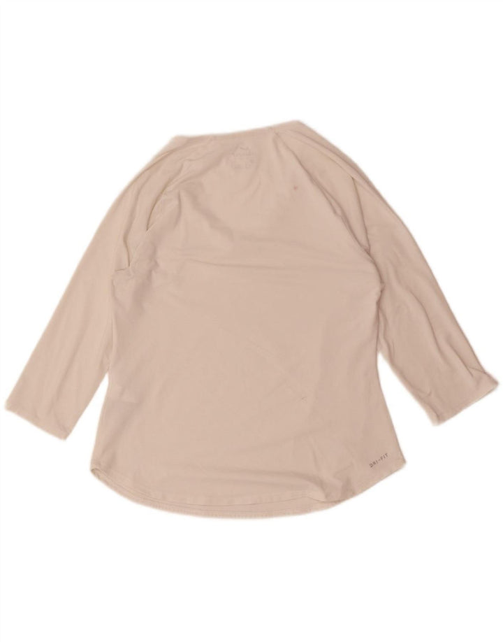 NIKE Womens Dri Fit Top 3/4 Sleeve UK 12 Medium Off White Polyester