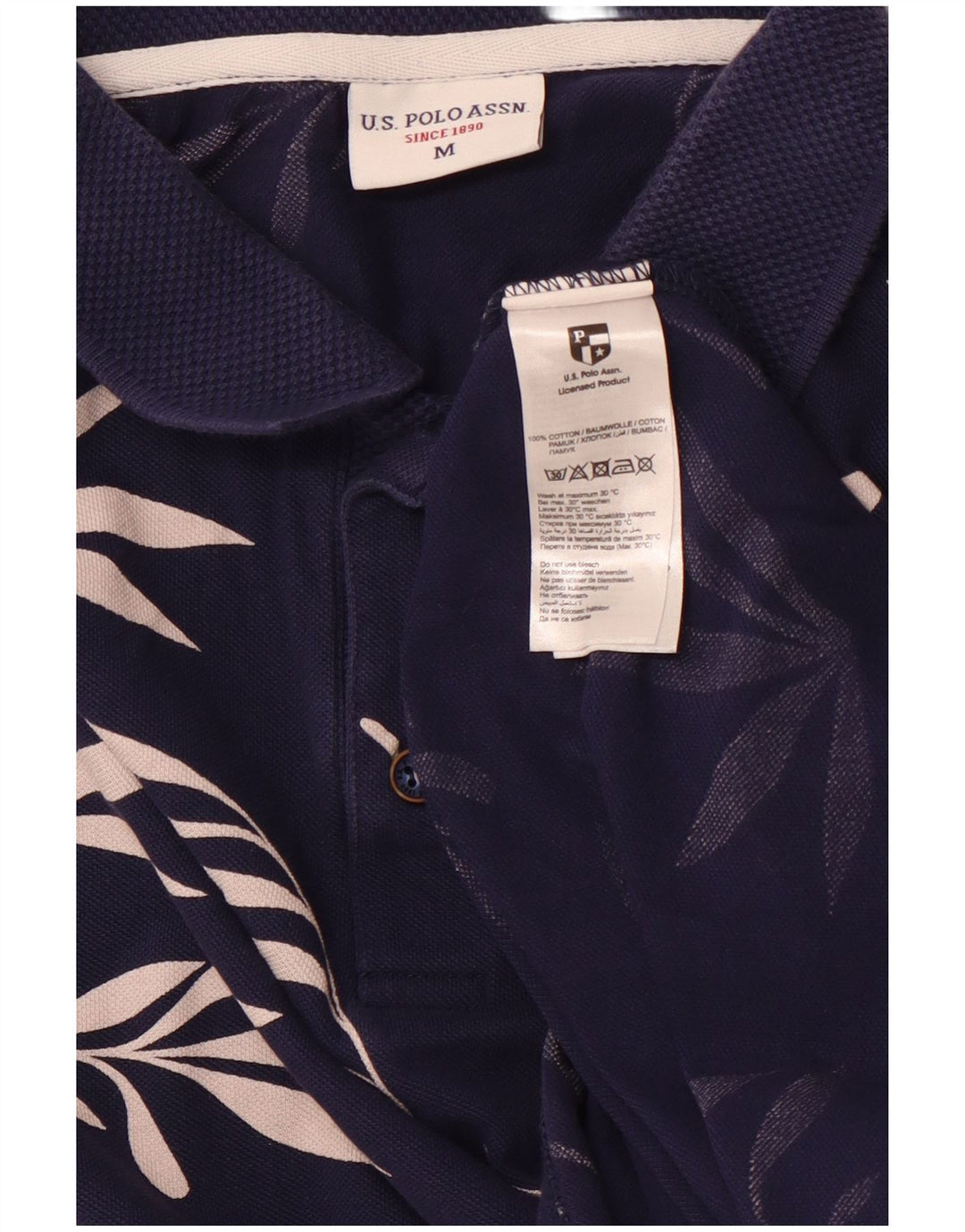 US POLO ASSN. Ανδρικό πουκάμισο πόλο, μεσαίο ναυτικό, φλοράλ βαμβακερό