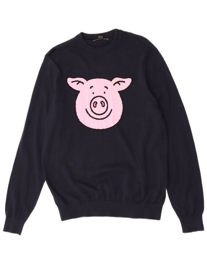 Marks & Spencer Ανδρικό πουλόβερ με λαιμόκοψη με μεσαίο Navy Blue Animal print