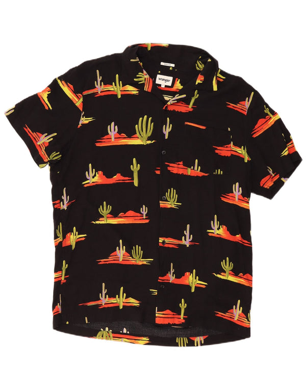 WRANGLER Ανδρικό πουκάμισο με κανονικό Abstract μοτίβο κοντομάνικο μεγάλο μαύρο