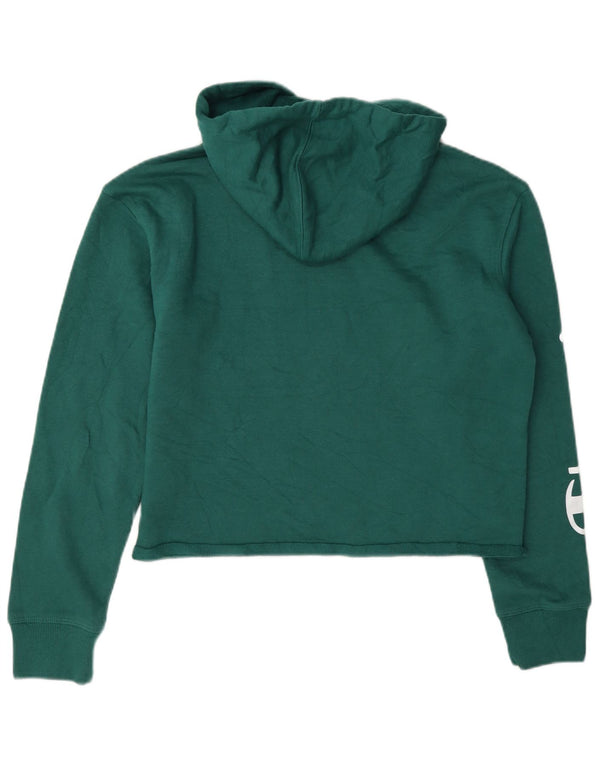Champion Womens Oversized Crop Graphic Hoodie Jumper UK 10 Small Green